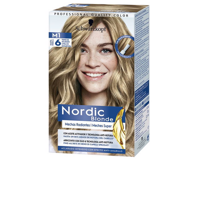 Schwarzkopf Mass Market NORDIC BLONDE M1 Nuances Éclatantes - Kit d'éclaircissement avec reflets, 1 unité Schwarzkopf Mass Market NORDIC BLONDE M1 Nuances Éclatantes - Kit d'éclaircissement avec reflets, 1 unité