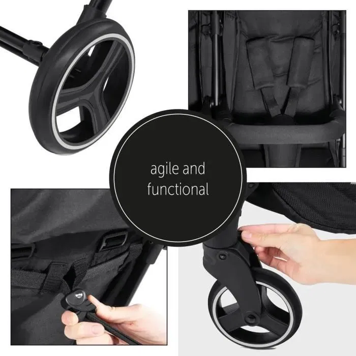 Hauck Swift X Duo Poussette double légère pour jumeaux/enfants rapprochés, pliage une main, sièges inclinables indépendants, 4 roues, Noir