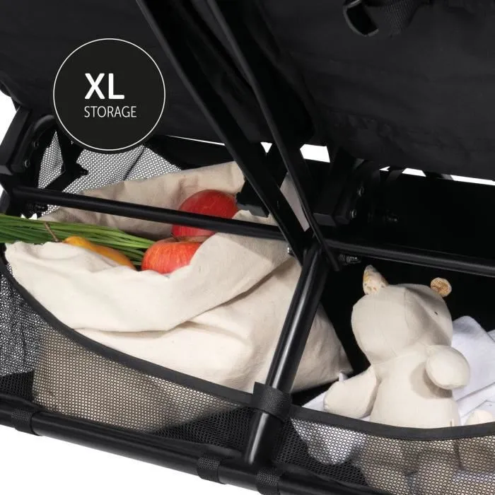 Hauck Swift X Duo Poussette double légère pour jumeaux/enfants rapprochés, pliage une main, sièges inclinables indépendants, 4 roues, Noir