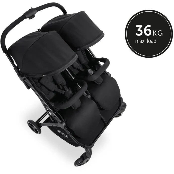 Hauck Swift X Duo Poussette double légère pour jumeaux/enfants rapprochés, pliage une main, sièges inclinables indépendants, 4 roues, Noir