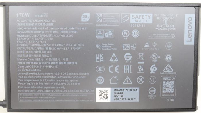 Lenovo Slim 170W Adaptateur secteur pour ThinkPad, 20V 8,5A, Yellow Slim Tip