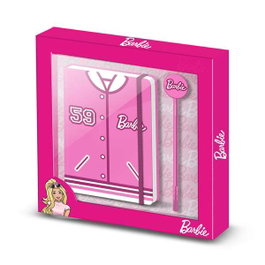 Barbie - Kit journal et stylo fashion rose avec couverture en carton et élastique - 100 pages - Dimensions (boîte) : 23,2 x 22,4 x 2,2 cm - À partir de 3 ans