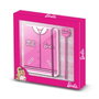 Barbie - Kit journal et stylo fashion rose avec couverture en carton et élastique - 100 pages - Dimensions (boîte) : 23,2 x 22,4 x 2,2 cm - À partir de 3 ans