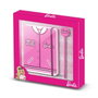 Barbie - Kit journal et stylo fashion rose avec couverture en carton et élastique - 100 pages - Dimensions (boîte) : 23,2 x 22,4 x 2,2 cm - À partir de 3 ans