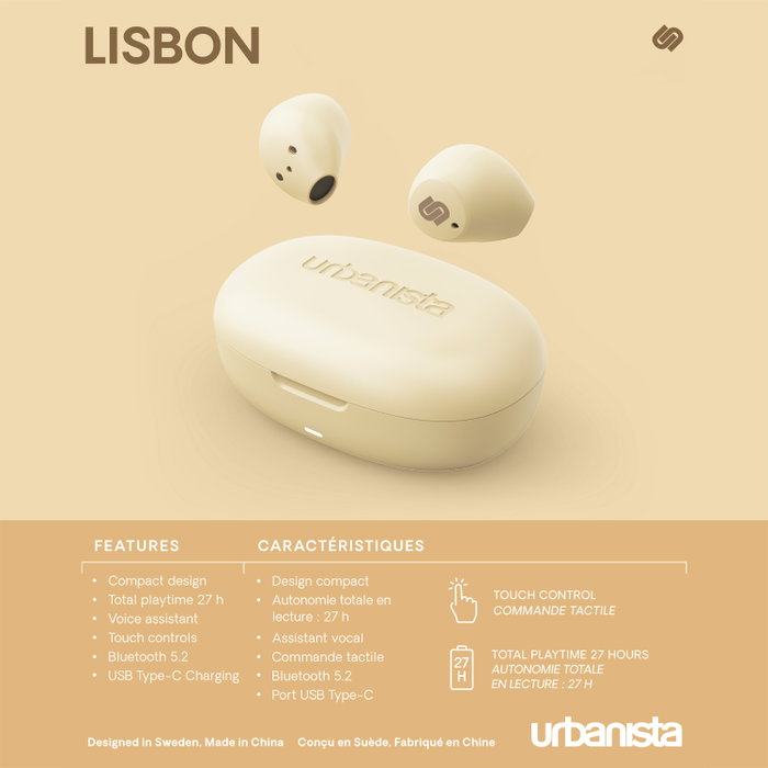Urbanista Lisbon Écouteurs True Wireless Bluetooth 5.2 avec 27h d'autonomie, Charge USB-C, Contrôle Tactile Urbanista Lisbon Écouteurs True Wireless Bluetooth 5.2 avec 27h d'autonomie, Charge USB-C, Contrôle Tactile