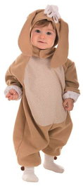 Creaciones Llopis Déguisement bébé chien à pois marron - Taille 0-12 mois, avec combinaison, capuche et pompons