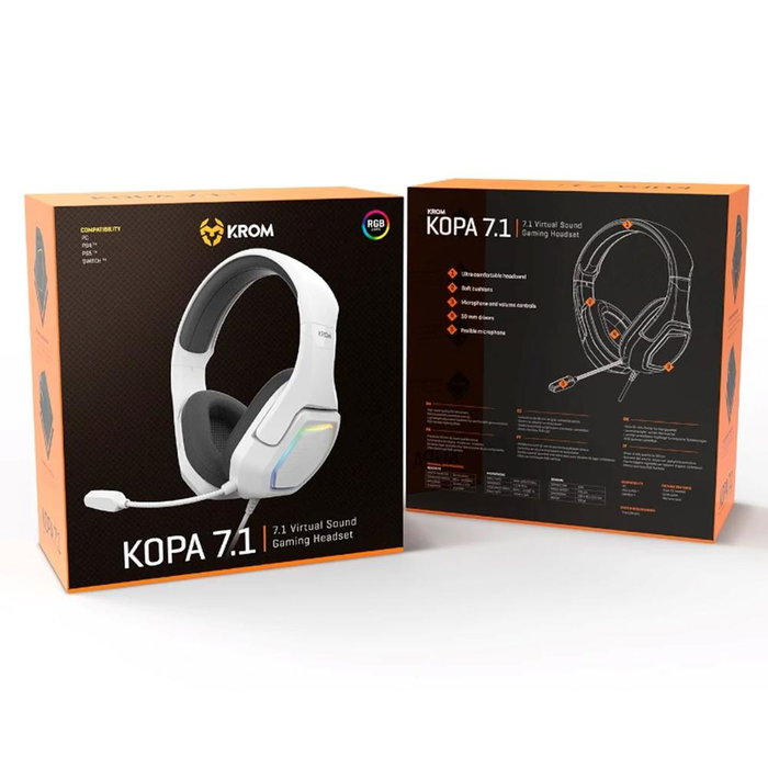 Krom KOPA NXKROMKOPA71WH Casque Gaming 7.1 Virtuel USB Blanc - 50mm, RGB, Compatible PC/PS4/PS5/Switch Krom KOPA NXKROMKOPA71WH Casque Gaming 7.1 Virtuel USB Blanc - 50mm, RGB, Compatible PC/PS4/PS5/Switch