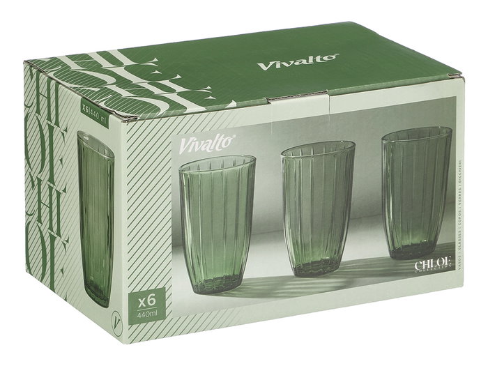 Vivalto Verre Haut Rayures 440 ml Vert 8,2x14,2x8,2 cm (Set de 24)