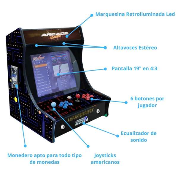 Machine d’arcade Pacman 19" Rétro 66 x 55 x 48 cm