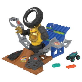 Mattel - Hot Wheels Monster Truck Derribo Gor-Zilla - Jeu de camion monstre avec Crushzilla mobile et 2 voitures pour enfants de +4 ans - Réf. Hpn71