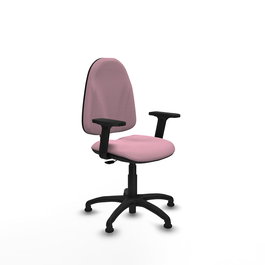Chaise de bureau Algarra avec mécanisme de contact permanent de base, recouverte de tissu rose. Équipée d'une base en polyamide noir, d'accoudoirs 2D et de butées
