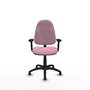 Chaise de bureau Algarra avec mécanisme de contact permanent de base, recouverte de tissu rose. Équipée d'une base en polyamide noir, d'accoudoirs 2D et de butées