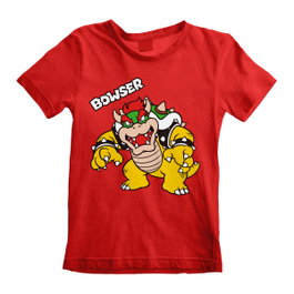 Super Mario T-shirt à manches courtes Enfant Bowser Text Rouge, 9-11 ans