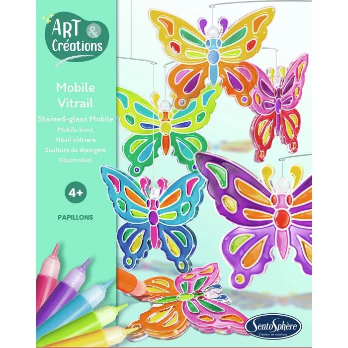 Sentosphere - Kit de Mobile Vitrail Créatif Papillons - Activité Artistique pour Décorer - Loisir Créatif Enfant Dès 4 Ans