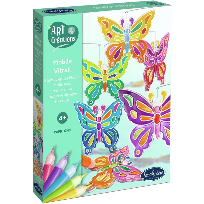 Sentosphere - Kit de Mobile Vitrail Créatif Papillons - Activité Artistique pour Décorer - Loisir Créatif Enfant Dès 4 Ans