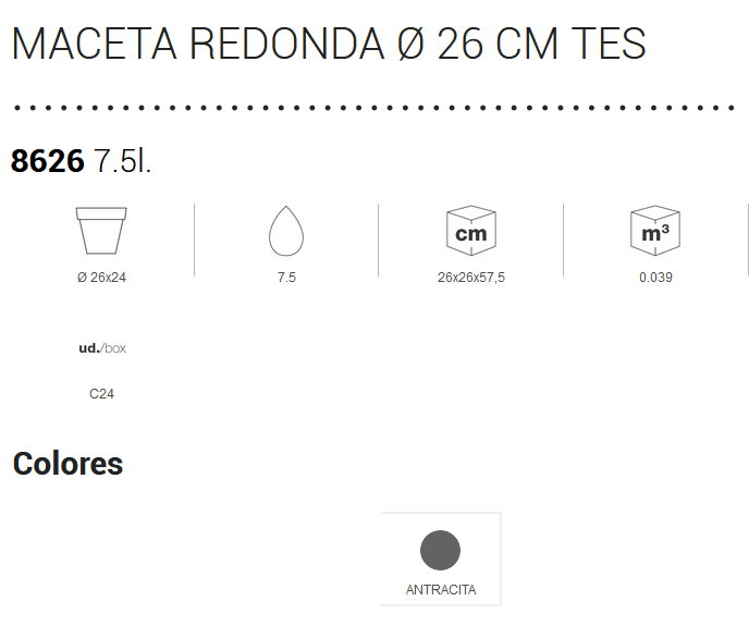 Plastiken Maceta Tes Gris anthracite Ø260mm Plastiken Maceta Tes Gris anthracite Ø260mm