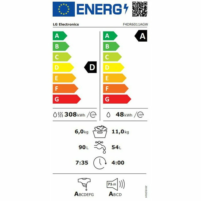 Laveuse-Sécheuse Intelligente LG F4DR6011AGW 11 kg/6 kg 1400 rpm