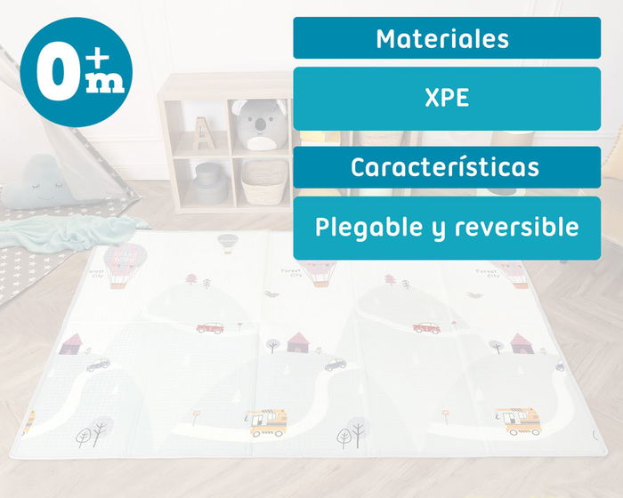 KioKids - Tapis de jeu pliable éducatif pour bébé, motif montagnes et véhicules, 150 x 200 cm, imperméable, épaisseur 1 cm, matériau XPE sans BPA