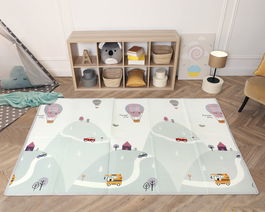 KioKids - Tapis de jeu pliable éducatif pour bébé, motif montagnes et véhicules, 150 x 200 cm, imperméable, épaisseur 1 cm, matériau XPE sans BPA