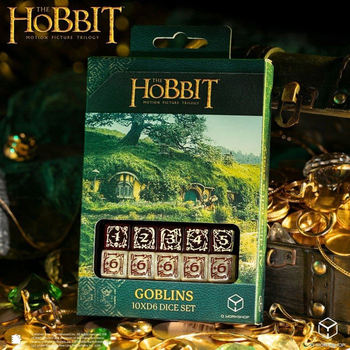 Q Workshop Le Hobbit : pack de 10 dés D6 Goblins en beige et rouge chatoyants