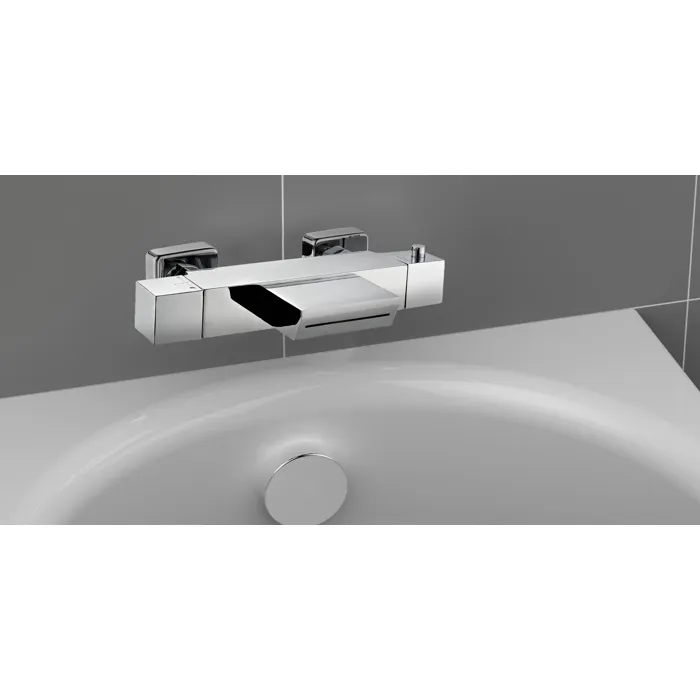 Edouard Rousseau Thermostatique Bain-Douche Karen Chromé avec Sécurité Anti-Brûlure, Inverseur Intégré, Entraxe 150 mm, Style Moderne