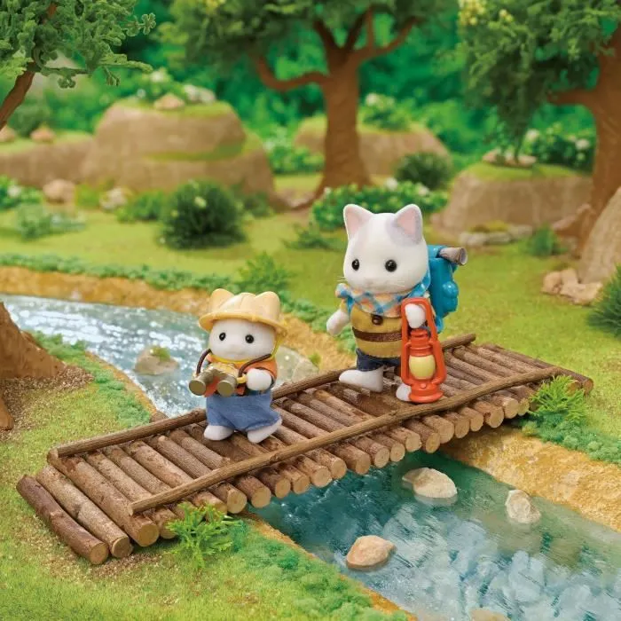 Sylvanian Families - Figurines articulées Fils et Bébé Chat Latté - Aventure en Forêt Secrète avec accessoires - Set de jeu