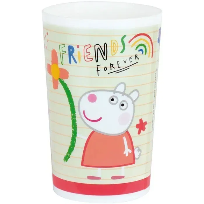 Fun House Lot de Vaisselle Peppa Pig - 2 Assiettes Creuses 22 cm, 2 Verres 220 ml, Gourde 350 ml, Boîte à Goûter et Peluche Hochet 17 cm - Set Enfant Lavable au Lave-vaisselle