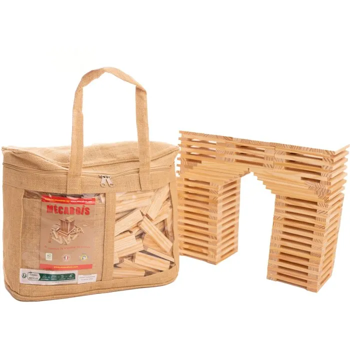 Mecabois Sac de 400 Planchettes en Bois - Jeu de Construction et d'Éveil Fabriqué en France - Pour Enfants de 3 Ans et Plus