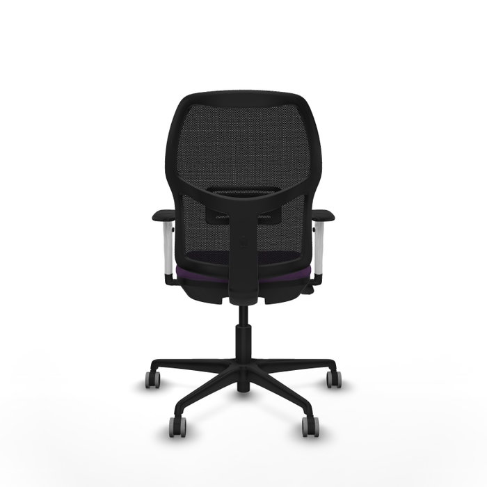 Chaise Alfera Synchrone/Traslack Maille/tissu Pourpre Maille Noir Base en nylon noir Accoudoirs noirs et blancs Sans appui-tête Roulettes 65mm pour moquette