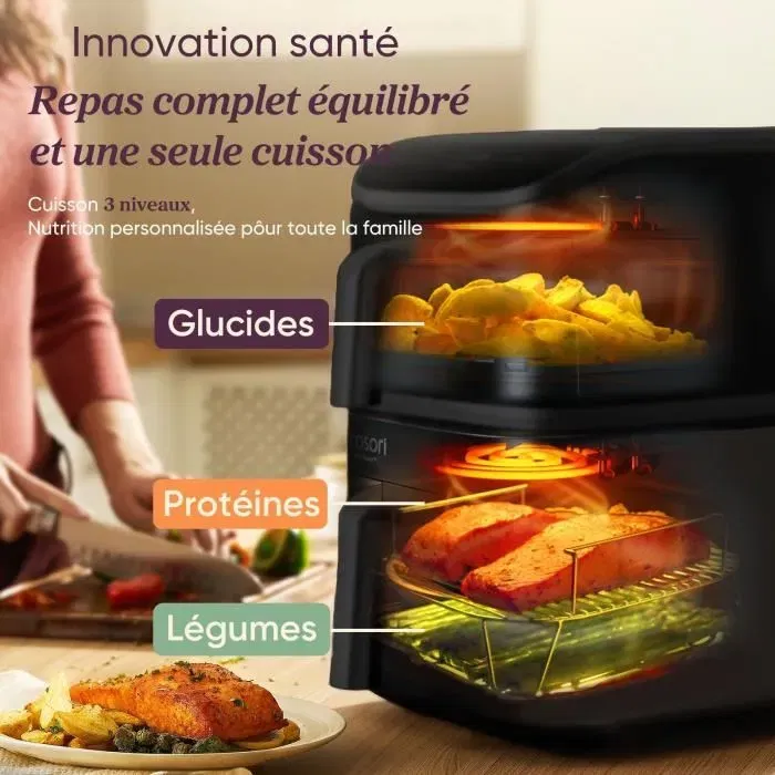 Cosori Turbo Tower Chef Edition - Friteuse sans huile à air - 10,8L - 2 cuves - 6 programmes - 2630W - Noir