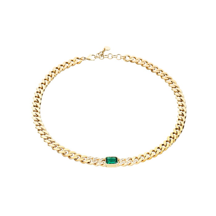 Chiara Ferragni Collier Bossy Chain Vert et CZ Chiara Ferragni Collier Bossy Chain Vert et CZ