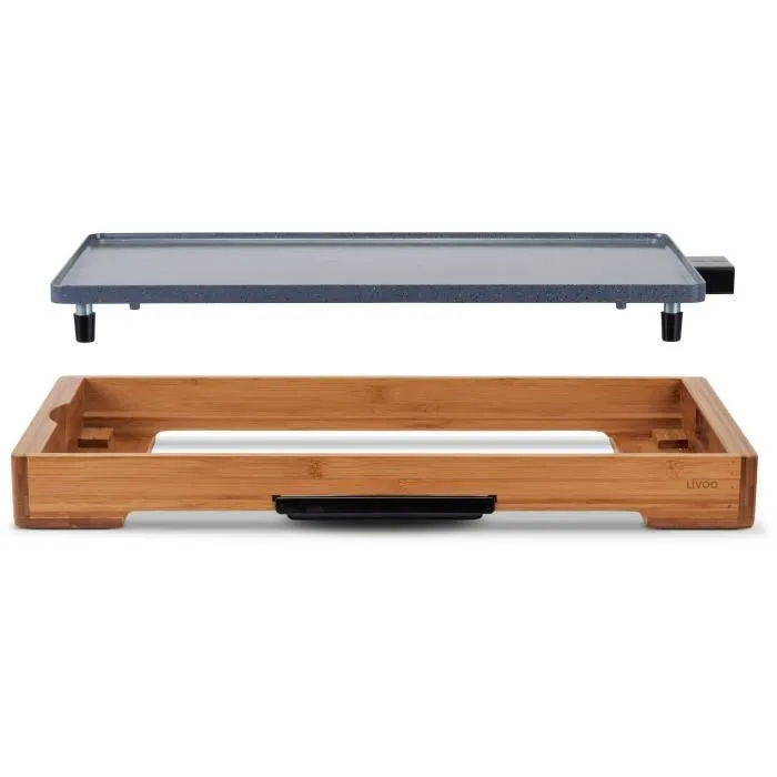Livoo DOC322 Plancha électrique 2200W à revêtement céramique, plaque de cuisson amovible en fonte d'aluminium avec thermostat ajustable et bac récupérateur de graisse amovible