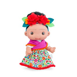Marina&Pau Poupée Frida 1421 Art Piu - Poupée en vinyle de 25 cm, fabriquée en Espagne, inspirée de la culture mexicaine avec robe florale et diadème