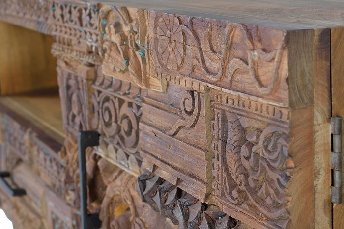 GINER Y COLOMER Buffet Télévision en Manguier et Bois Récupéré 2 Portes 1 Tiroir 180x60x50 cm Ton Naturel