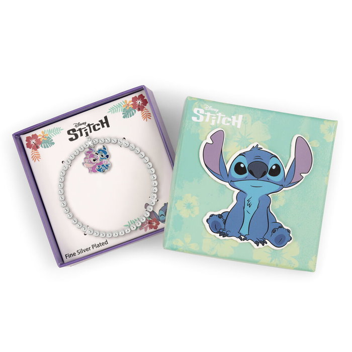 PEERS HARDY Bracelet Expansible Argenté - Collier Pendentif Disney avec Stitch et Angel en Étreinte