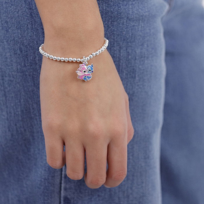 PEERS HARDY Bracelet Expansible Argenté - Collier Pendentif Disney avec Stitch et Angel en Étreinte
