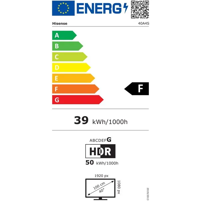 Hisense 40A4S - Téléviseur LED Smart TV Vidaa 40" (100 cm) Full HD 1920x1080 avec WiFi et 2xHDMI