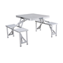 Marbueno 10439 Set de table pliante en aluminium gris avec 4 sièges et trou pour parasol pour camping et plage 136x85x67 cm