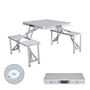 Marbueno 10439 Set de table pliante en aluminium gris avec 4 sièges et trou pour parasol pour camping et plage 136x85x67 cm