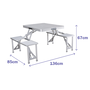 Marbueno 10439 Set de table pliante en aluminium gris avec 4 sièges et trou pour parasol pour camping et plage 136x85x67 cm