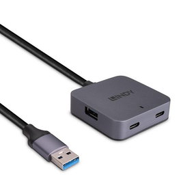 Lindy Hub USB 3.0 Actif avec Câble de 5m - 4 Ports (2x USB Type-A et 2x USB Type-C) pour Extension et Connectivité