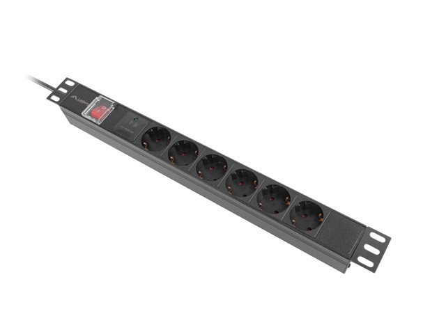 Lanberg Reglette 19" 1U 6 Prises 16A Aluminium Rack 19 Pouces 2m Câble