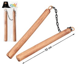 Nunchaku Ninja 32 cm effet bois avec chaîne noire - Accessoire déguisement ninja, luchador, espion oriental