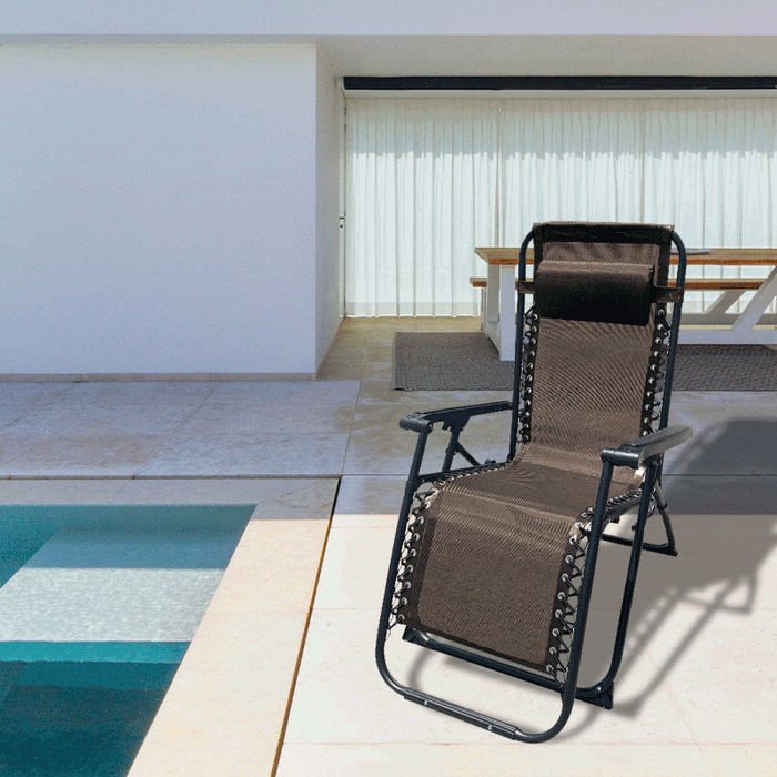 Marbueno 10007 Transat Pliable en Acier avec Coussin Jardin et Piscine 90x66x108 cm Gravit Zéro Marron