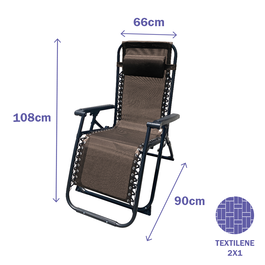 Marbueno 10007 Transat Pliable en Acier avec Coussin Jardin et Piscine 90x66x108 cm Gravit Zéro Marron