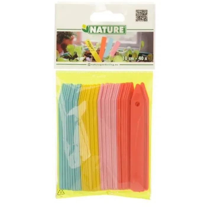 Nature Lot de 40 étiquettes à piquer pour jardin, 10 cm - Couleurs : bleu, jaune, rose, rouge