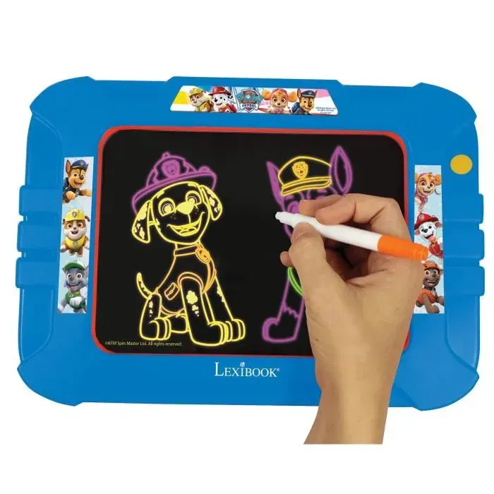 Lexibook - Ardoise à dessiner lumineuse à effets néon Pat' Patrouille - 6 modèles et coloris - Surface acrylique - À partir de 3 ans - Garantie 2 ans