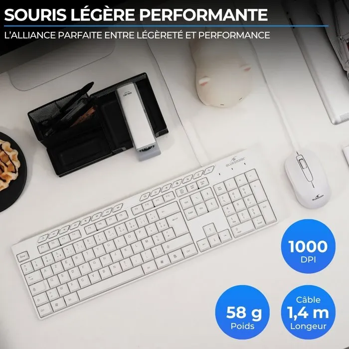 Bluestork Pack Clavier et Souris Sans Fil AZERTY avec 12 Touches Multimédias, Dongle USB, 1600 DPI - Référence PACK-WL-OFF-V2/FR - Pour Windows