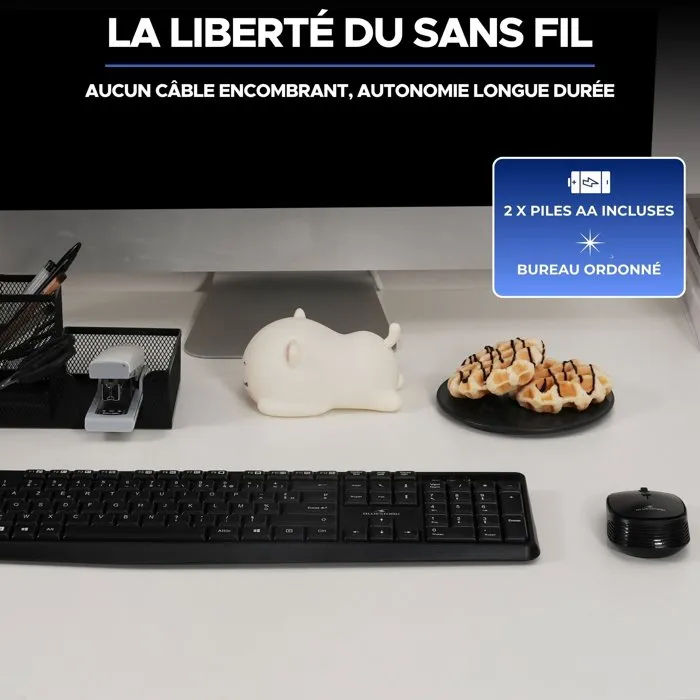 Bluestork Pack Clavier et Souris Sans Fil AZERTY avec 12 Touches Multimédias, Dongle USB, 1600 DPI - Référence PACK-WL-OFF-V2/FR - Pour Windows
