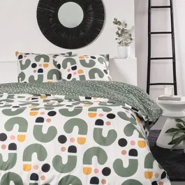 Today - Parure de lit Sunshine 2 personnes - Housse de couette 240x220 cm et 2 taies 63x63 cm - Coton vert motifs